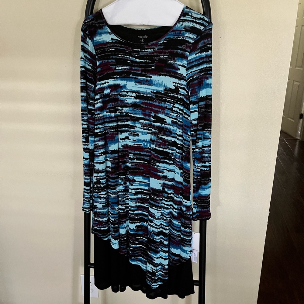 Kensie Blue and Purple Long Sleeve Dress